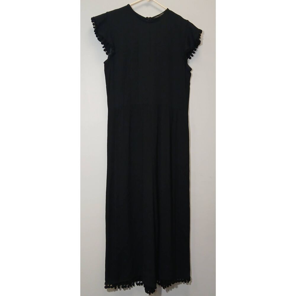 Zara womens small wide leg romper black beach sun vacation travel ankle length